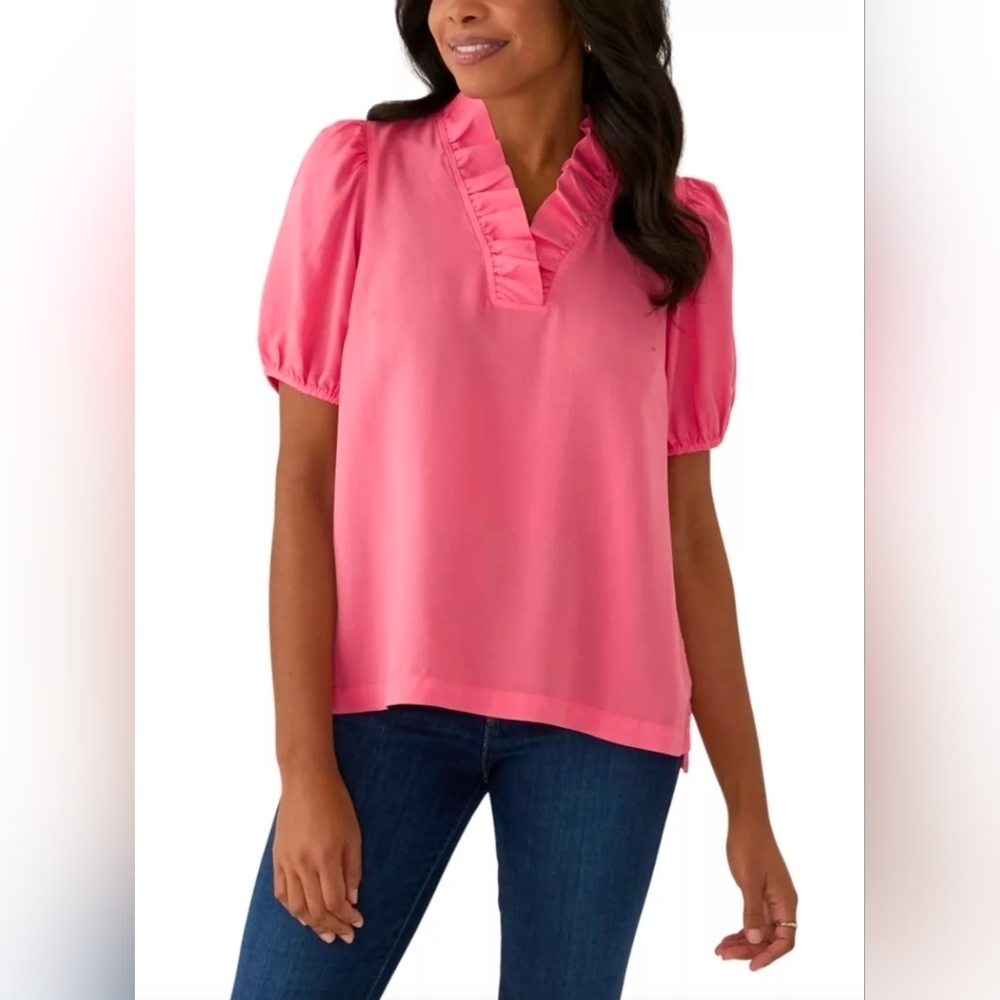 Crown & Ivy Womans Puff Sleeve Rullfe Neck Top, Size XXL